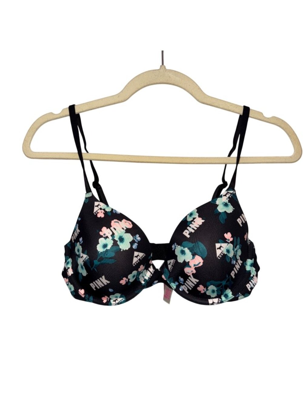 Victorias Secret Pink Floral Print Lightly Lined Push-Up T-shirt Bra 34C